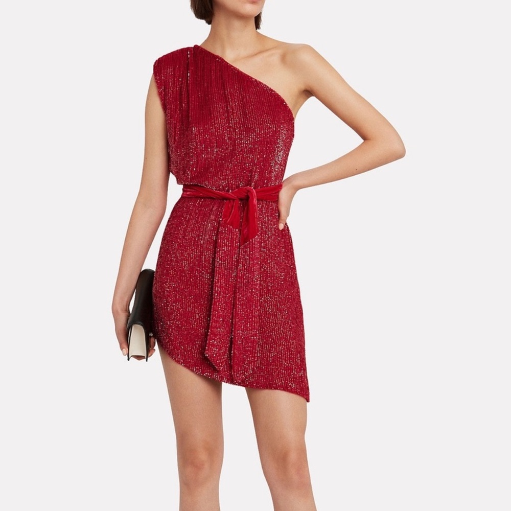 Retrofete One-Shoulder Red Sequin Mini Dress